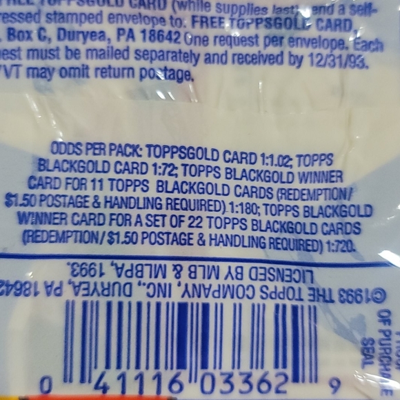 2 UNOPENED Pks Topps '93 MLB Series 1 Cards - Picture 3 of 3